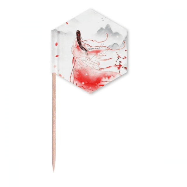 Mei Xue In Red Chinese Style Watercolor Toothpick Flags Cupcake Picks Party Celebration