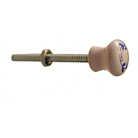 - Cabinet Knob White/Blue Porcelain Vine Plain 3/4