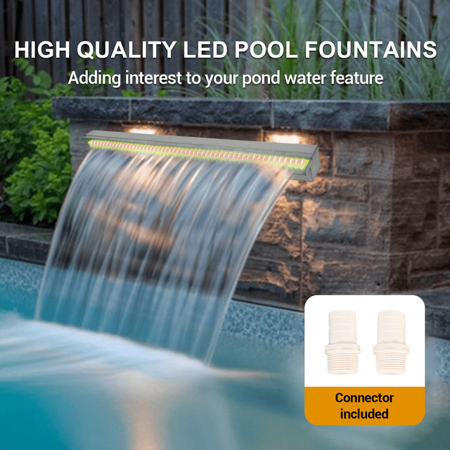 AKDSteel Stainless Steel Outdoor Wall-Mounted Fountain With Led Strip Light And Remote Control, Stylish Spillway For Modern Patios, Gardens, And Ponds