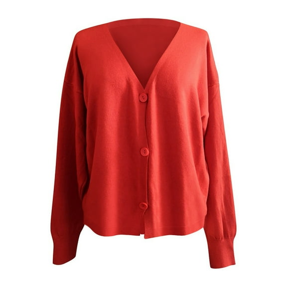 Vedolay Women's Cardigan Sweaters Solid Knit Open Front Cardigan with Pockets Red,L
