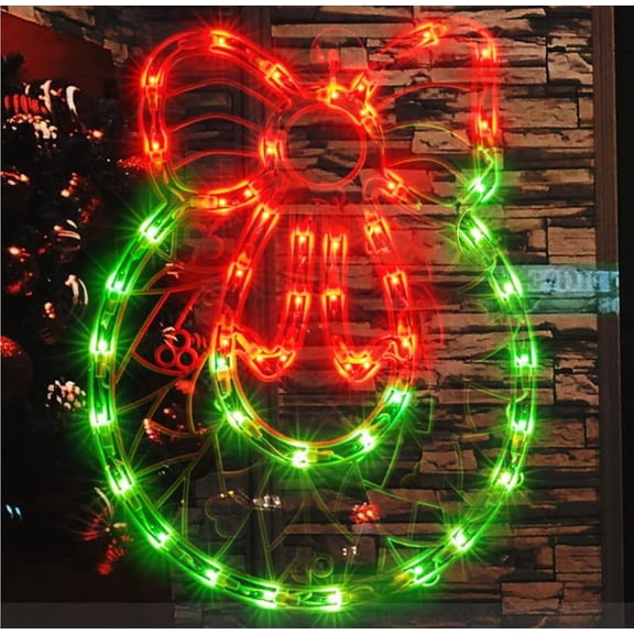Christmas Window Silhouette Lights, Lighted Wreath Double Sided Decorations with 50 Count Incandescent Mini Light, for Holiday Indoor Wall Door Glass Decor