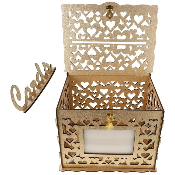 FRCOLOR Elegant Golden Wooden Card Box for Wedding Gifts and Decorative Storage Use Small Size