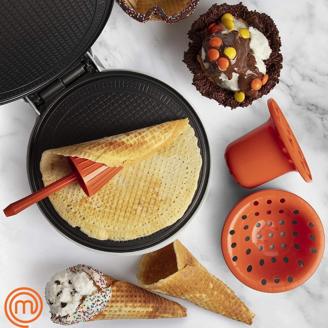MasterChef Waffle Cone and Bowl Maker Includes Shaper Roller and Bowl Press Homemade Ice Cream Cone Baking Iron Machine Walmart