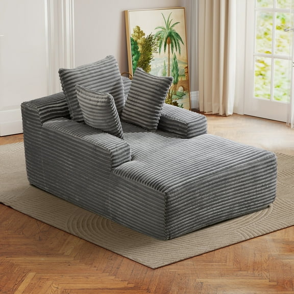 Homefun Oversized Chaise Lounge Chair Cozy Cloud Couch, Modern Plush Corduroy Upholstered Sleeper Sofa Daybed with 3 Throw Pillows No Assembly Required