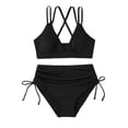 thumbnail image 5 of Women's Bikini Set Solid Color Two Piece Swimsuit with Removable Bra Pads No Underwire for Beach Swimming Vacation,Black,L, 5 of 8