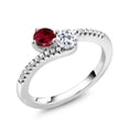 thumbnail image 2 of Gem Stone King 925 Sterling Silver Red Created Ruby and White Topaz Bypass Ring for Women (0.82 Cttw, Gemstone July Birthstone, Round 4MM, Available in Size 5, 6, 7, 8, 9), 2 of 4