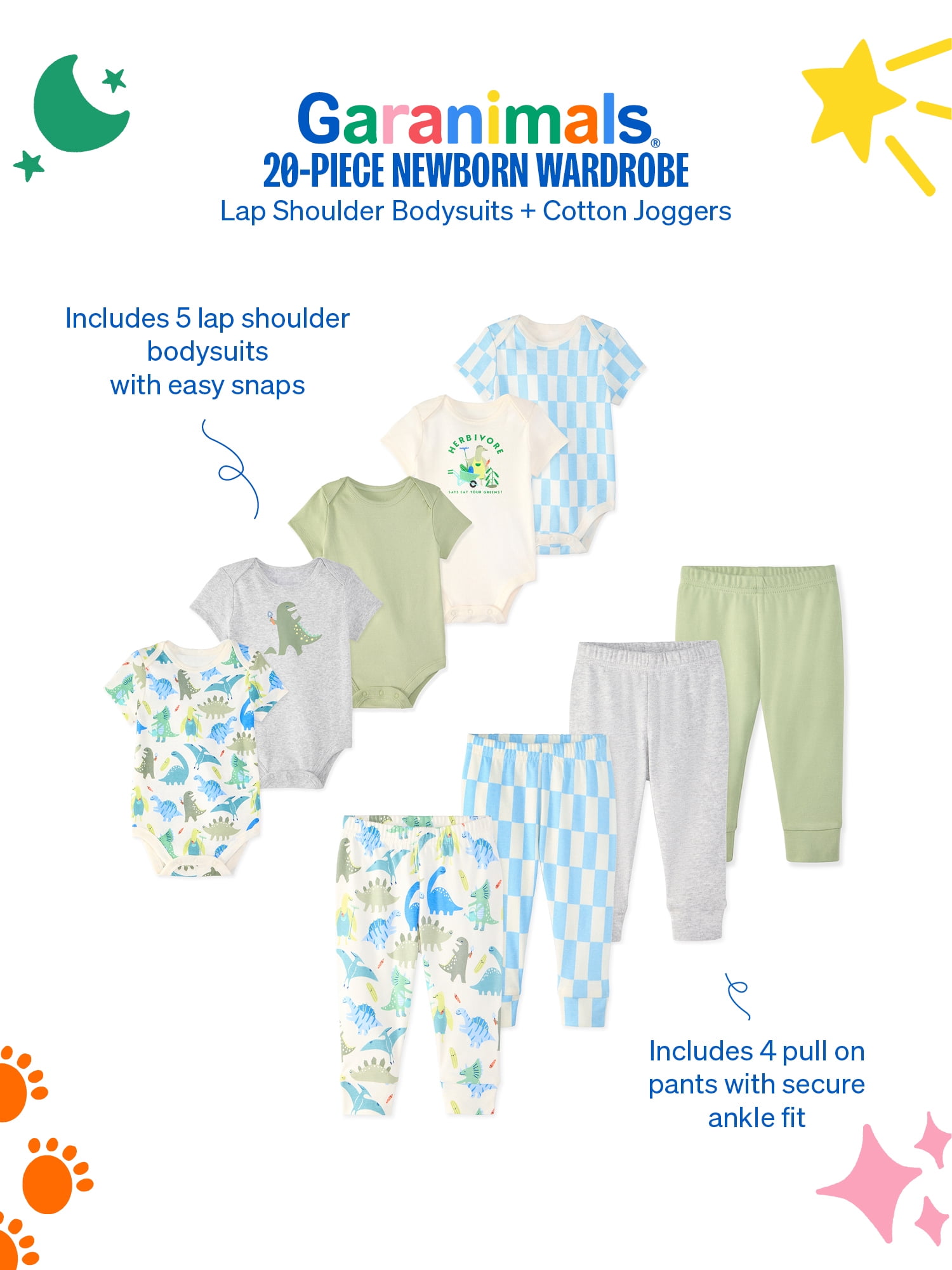 Garanimals Newborn Baby Boys & Girls Cotton Gift Set, Sizes Newborn-6/9 Months, 20-Piece​