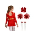 thumbnail image 2 of Kaerm Ensemble Uniforme de Cheerleading pour Filles 4 Pcs Robe de Danse avec Couvre-Chef Pompons Chaussettes Rouge 14, 2 of 7