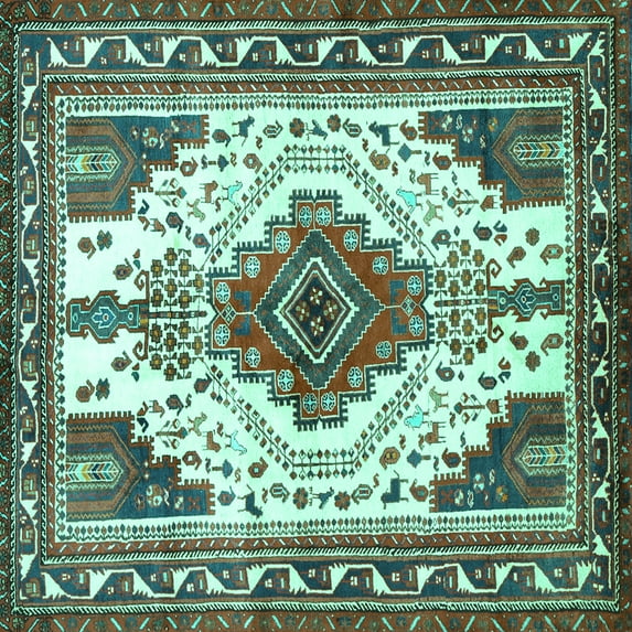 Ahgly Company Indoor Square Persian Turquoise Blue Traditional Area Rugs, 5' Square