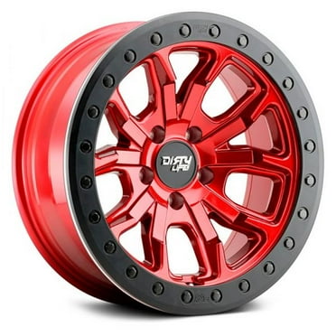 Dirty Life Wheels  17 x 9 in., -12 mm Offset - 6x139.7 Bolt Pattern & 106 mm Hub 9303 DT-1 Crimson Candy Red with Simulated Beadlock Ring Wheel