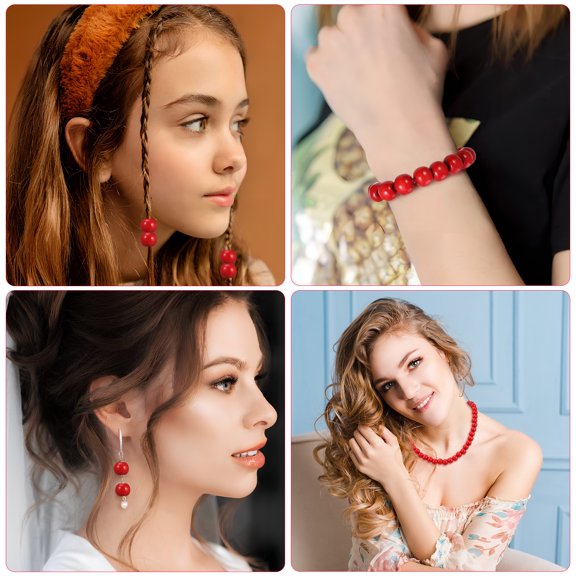 EXHUMKY 200pcs Large Hole Wooden Beads for Handicraft Work Red DIY Projects with Jewelry Making