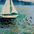 thumbnail image 5 of Fenyluxe  Art Shower Curtain, Sailing Boat Yacht Birds Watercolor Brushstroke Composition, Cloth Fabric Bathroom Decor Set with Hooks, 5 of 7
