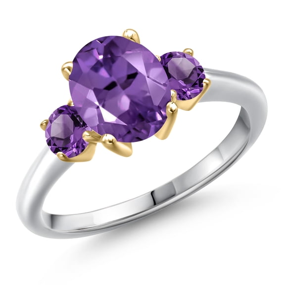 Gem Stone King 925 Silver and 10K Yellow Gold Purple Amethyst Engagement Ring for Women | 2.10 Cttw | Oval 9X7MM | Gemstone February Birthstone | Size 5