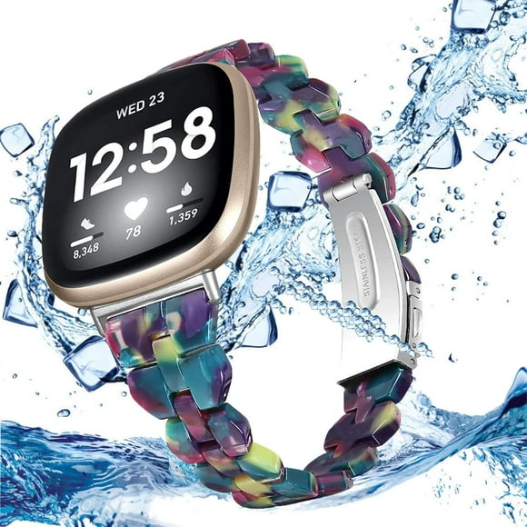 Resin Watch Band Compatible for Fitbit Versa 4/Versa 3/Sense 2/Sense Replacement Bands, Adjustable Wristbands Bracelet Strap with Metal Stainless Steel Buckle for Fitbit Sense 2/Versa 4 for Women Men