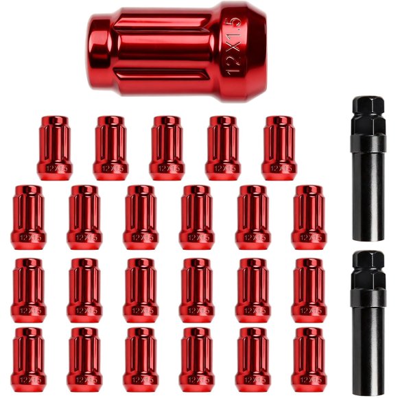 M12x1.5 Wheel Lug Nuts Red,24PCS Spline Closed End Socket Thread 12x1.5 Lug nut for 1997-2016 Toyota for 4runner Avalon for Yaris for Tundra (24pc Lug Nuts+ 2 Tools)