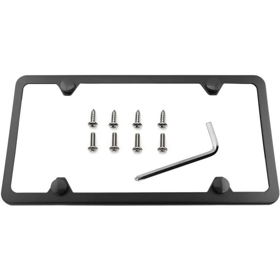 Premium Slim Style Stainless Steel License Plate Frame (4 Holes, Black UV Resistant Matte Finish)