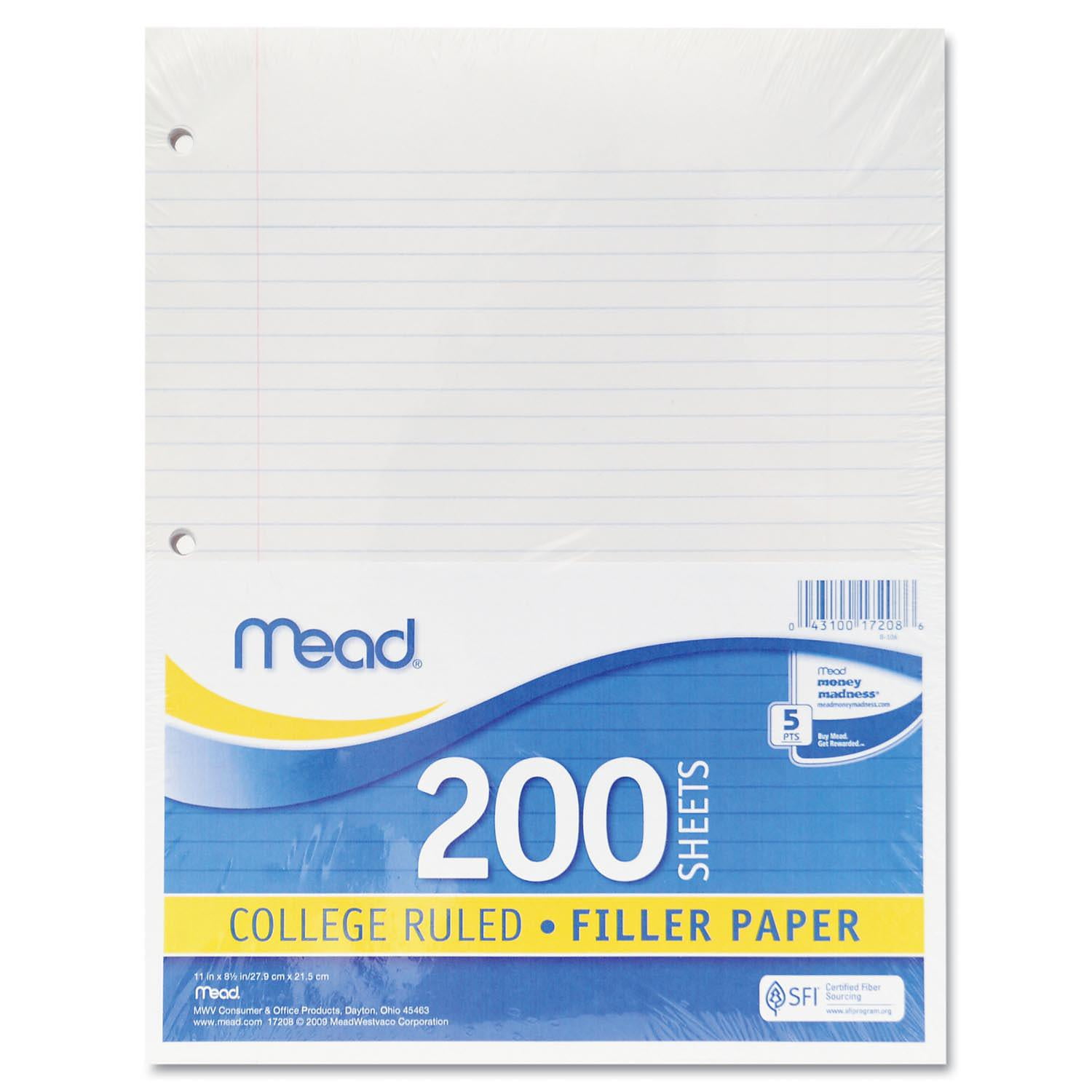 pack of 6 Mead #15326 200CT White Filler Paper