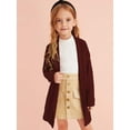 thumbnail image 2 of Kiapeise Kids Sweater, Solid Color Long Sleeve Cardigan Coat Knitwear Tops for Girls, Khaki/Wine Red, 2 of 7