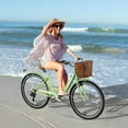 thumbnail image 6 of Classic Women Commute Bike with Basket, 26" Shimano 7 Speeds Adult Cruiser Bicycle for Ladies - Hi-Ten Steel Frame - Ideal for Urban Commuting and Beach Rides, 6 of 10