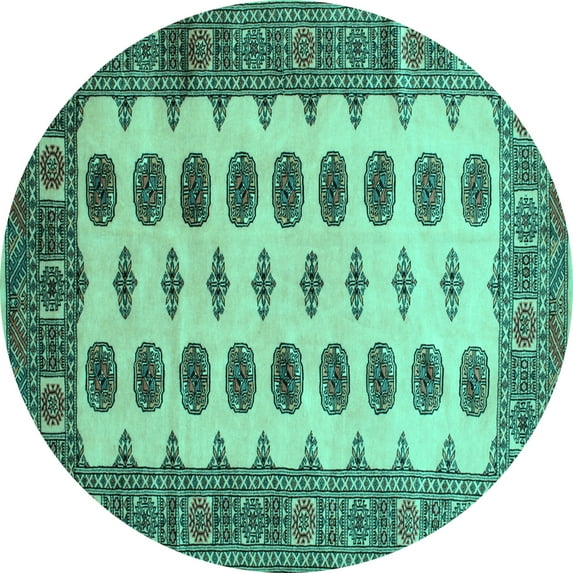 Ahgly Company Machine Washable Indoor Round Southwestern Turquoise Blue Country Area Rugs, 4' Round