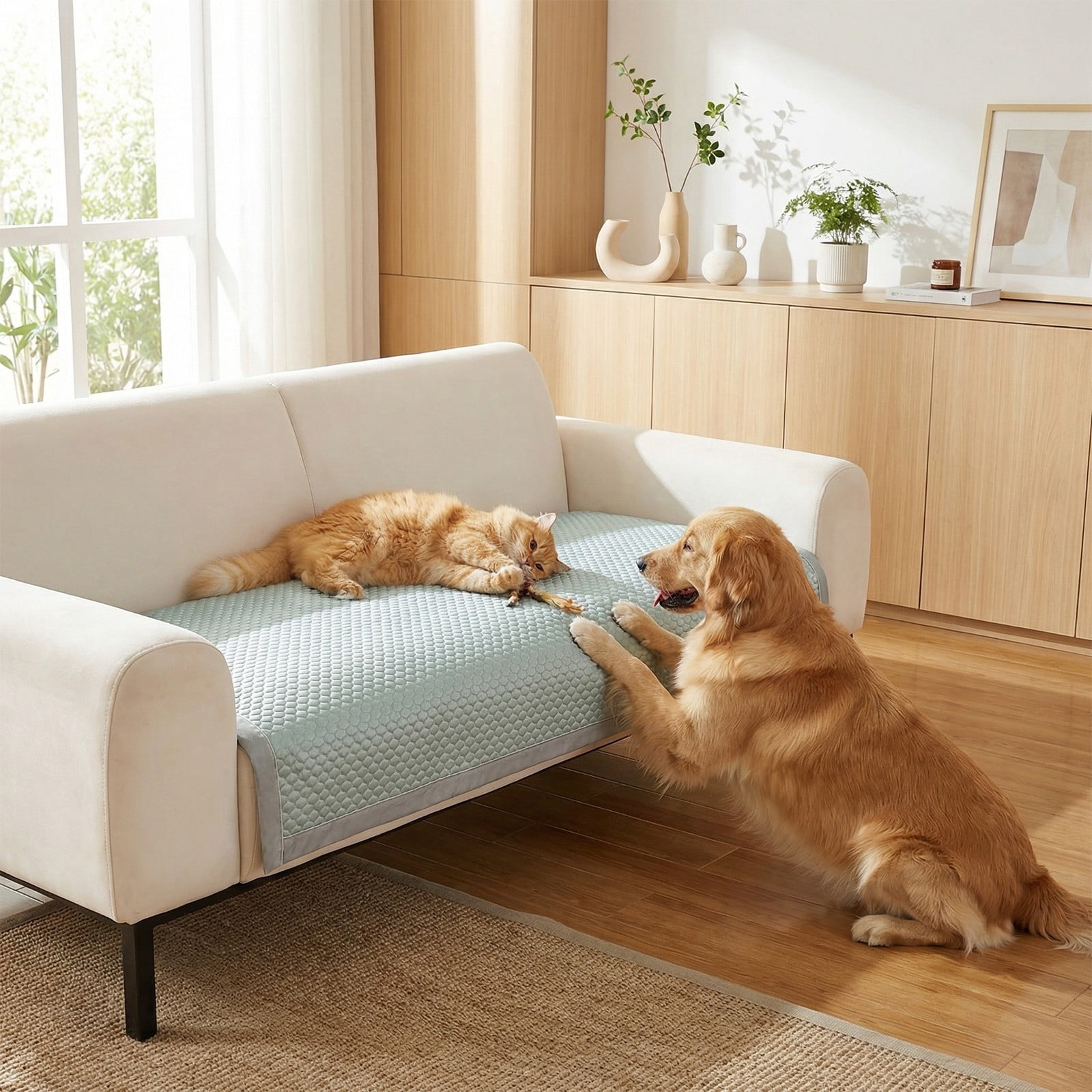 TOPCHANCES Ice Silk Cooling Sofa Cover Couch Pad, Couch Cover for Dogs, Dog Pet Mat Bed Sofa Slipcover Furniture Couch Protector (Bean Green, 70 x 150 cm)