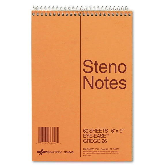 Standard Spiral Steno Book, Gregg Rule, 6 x 9, Eye-Ease Green, 60 Sheets
