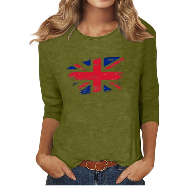Blusas para Mujeres Casual 3/4 Manga Cuello Redondo Impreso Suelto, Mujer 3/4 Manga Tops Y Blusas para Diario