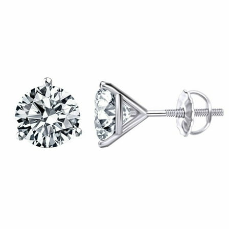 1 Ct Round 14K Solid White Gold Solitaire Dimaond Stud Earrings Screw Back