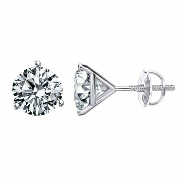 1 Ct Round 14K Solid White Gold Solitaire Dimaond Stud Earrings Screw Back