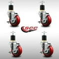 thumbnail image 2 of 3.5 Inch SS Red Poly Swivel 1-7/8 Inch Expanding Stem Caster Set with Brake SCC, 2 of 2