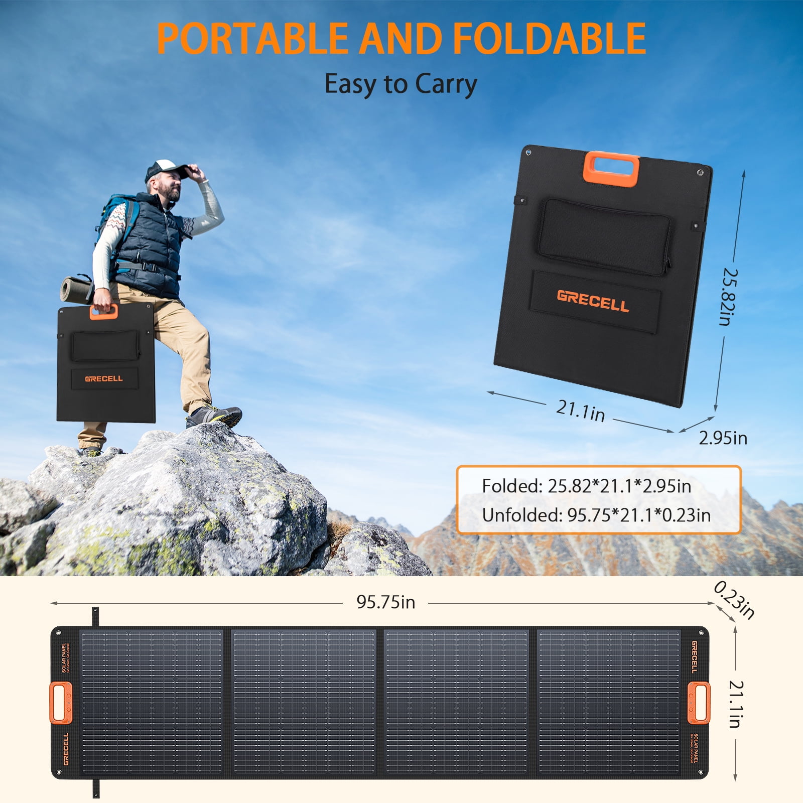 200W Portable Solar Panel for Power Station Foldable Solar Charger IP65 Waterproof Solar Panel Kit for Outdoor RV Camping Blackout