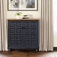 thumbnail image 6 of COZAYH Retro 2 Door Storage Cabinet with Plaid Pattern Front, Vintage Side Table for Bedroom, Living Room, Handles, Two-Shelves, Pine Wood, Dark Blue, Natural Wood, 6 of 8