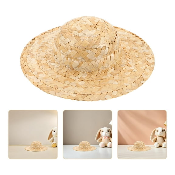 COMPUKAS 2-Pack Mini Straw Hats Beige Craft Decorations for Kids Christmas Party and Holiday Celebrations