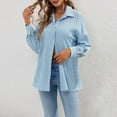 thumbnail image 5 of AXXD Blue Basic Going Out Tops for Women Summer 2024 Lapel Solid Color Trendy Casual Loose Fitting Long Sleeved Shirt, 5 of 8