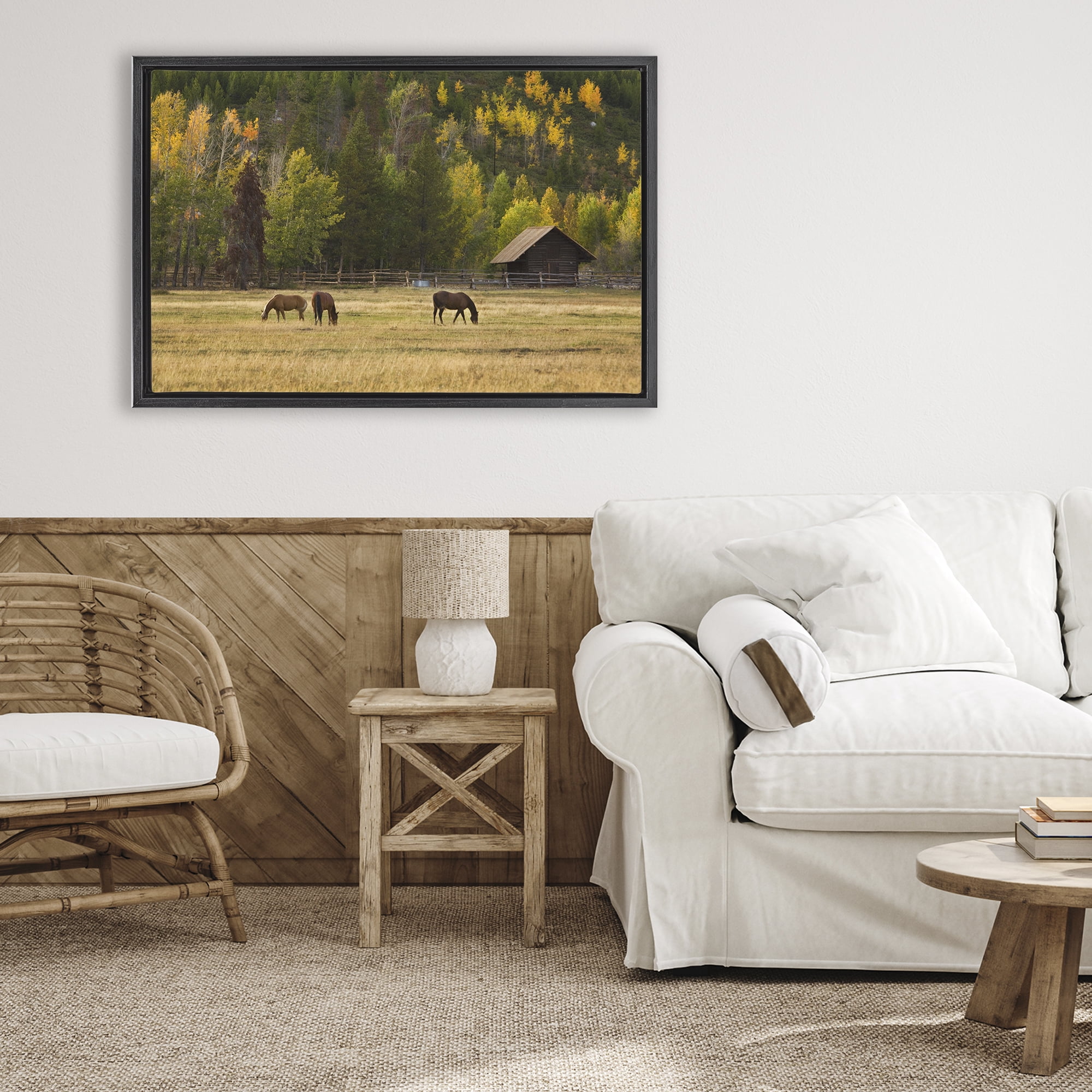 Stupell Industries Horses In Jackson Hole Black Framed Floater Canvas Wall Art, design by Scott Stulberg