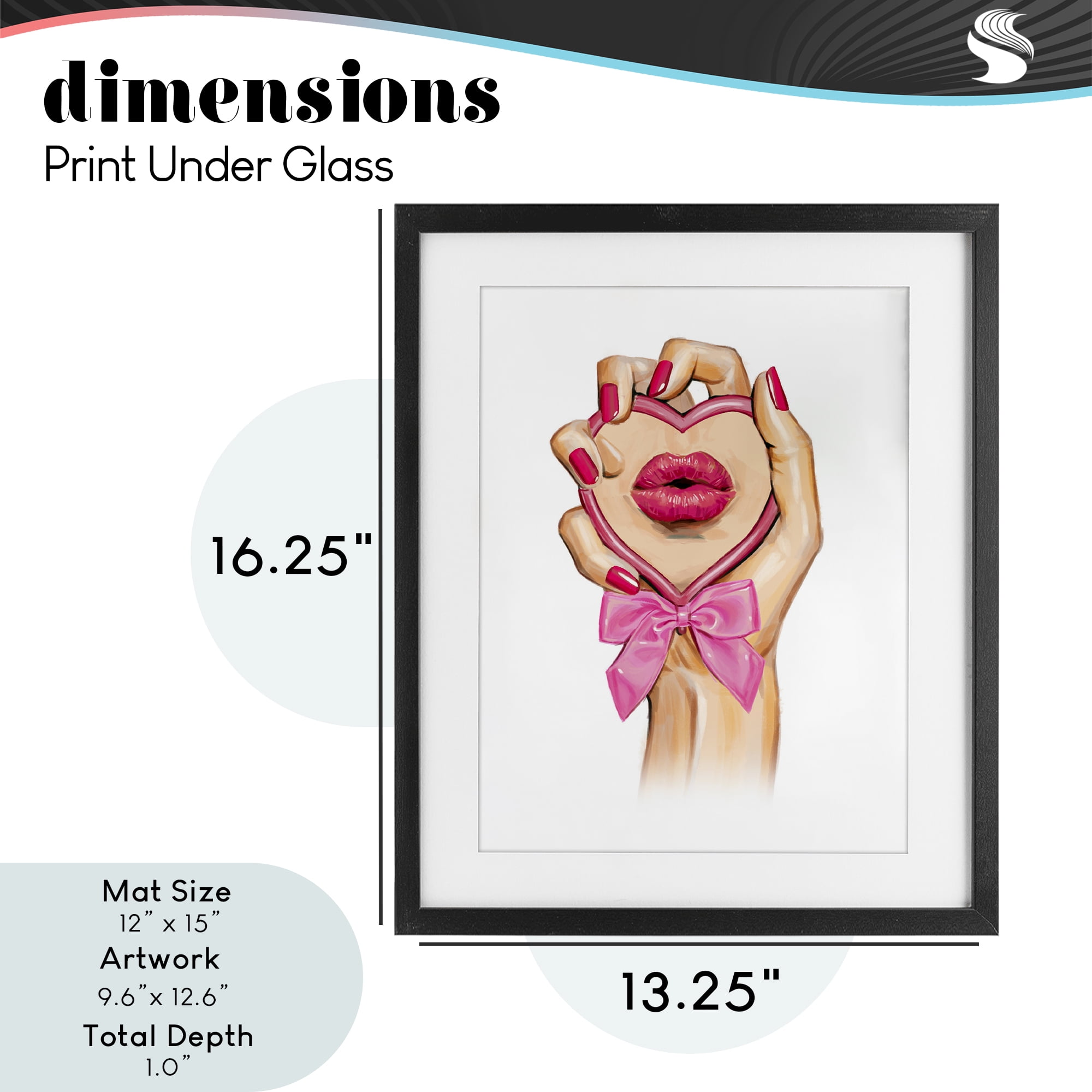 Pink Lips in Mirror Black Framed Print Under Glass, design by Ziwei Li