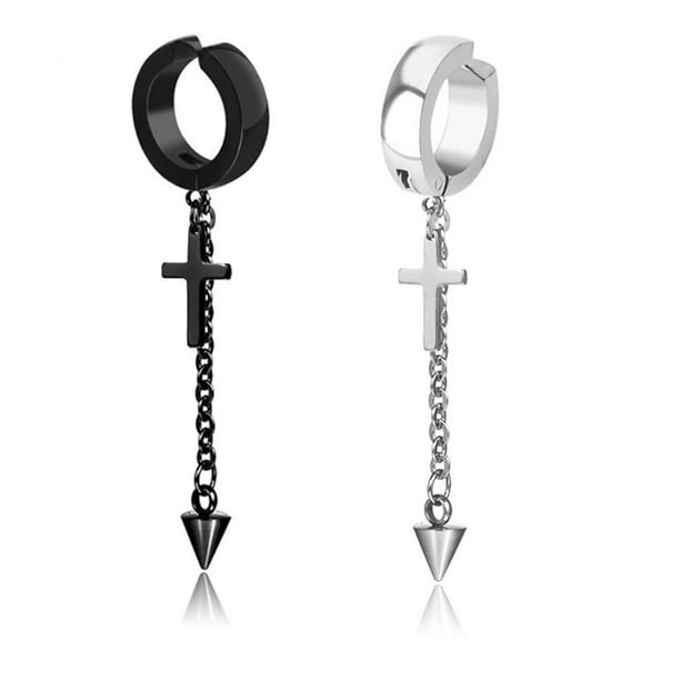Rock Style Long Dangle Cross Earrings Man Women Black
