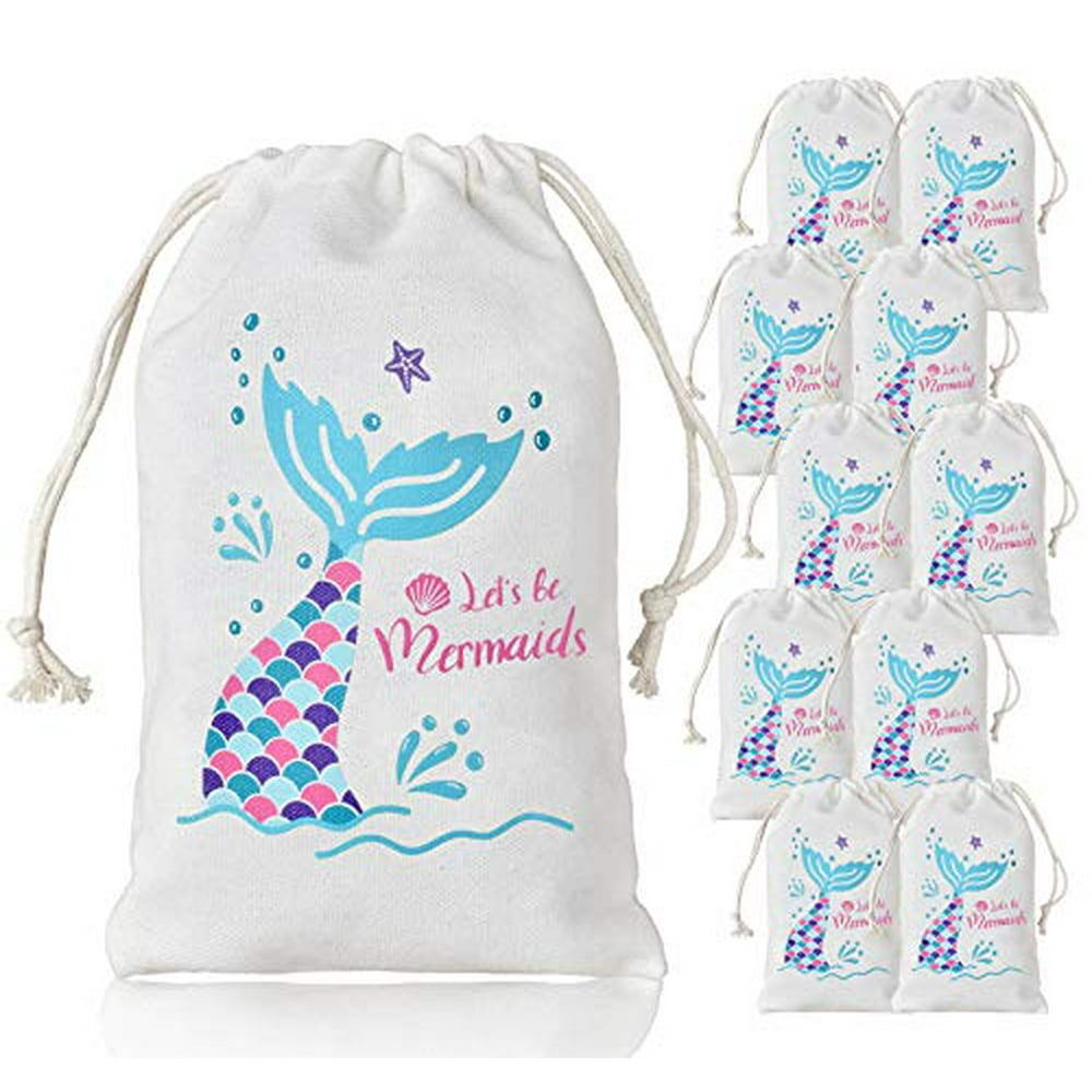 KREATWOW Mermaid Party Favor Bags Drawstring Goody Bags for Mermaid