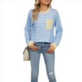 thumbnail image 1 of Camisas de Larga para Mujer, Cuello Redondo A Rayas, Corte Holgado, Camiseta de Bloques de Color Otoño 2025 con Bolsillo Rayas Azules y Blancas S, 1 of 10