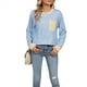 thumbnail image 1 of Camisas de Larga para Mujer, Cuello Redondo A Rayas, Corte Holgado, Camiseta de Bloques de Color Otoño 2025 con Bolsillo Azul y XXL, 1 of 10