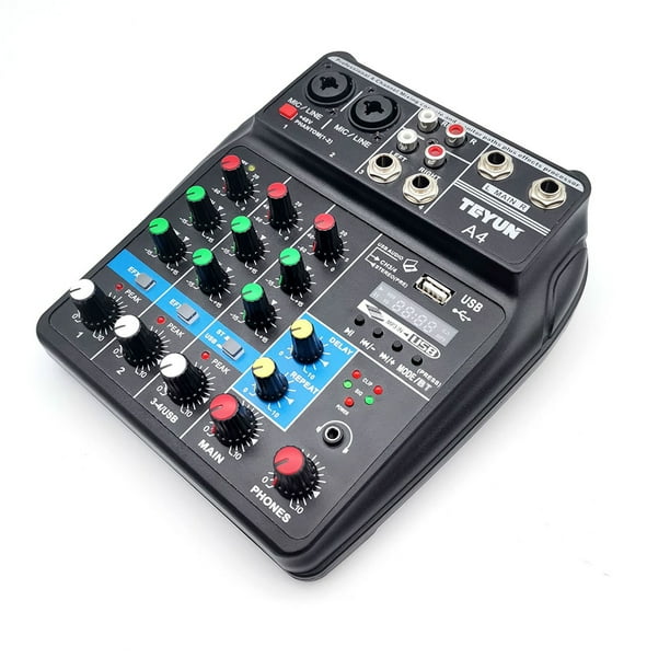 Mezclador de sonido de audio de 4 canales Mini consola mezcladora portátil USB con alimentación de 48V Ndcxsfigh Para estrenar