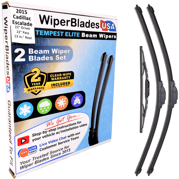 2015 Cadillac Escalade Beam Wiper Blades Wipers w/2yr Warranty (Set of 3) w/Rear Wiper (WiperBladesUSA)