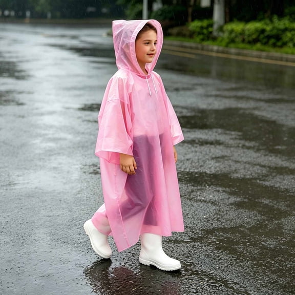 BFHHYA Kids Disposable Rain Ponchos Boys Girls Long Sleeve Hooded Rain Jackets with Drawstring Portable Durable Raincoat for Outdoor Travel