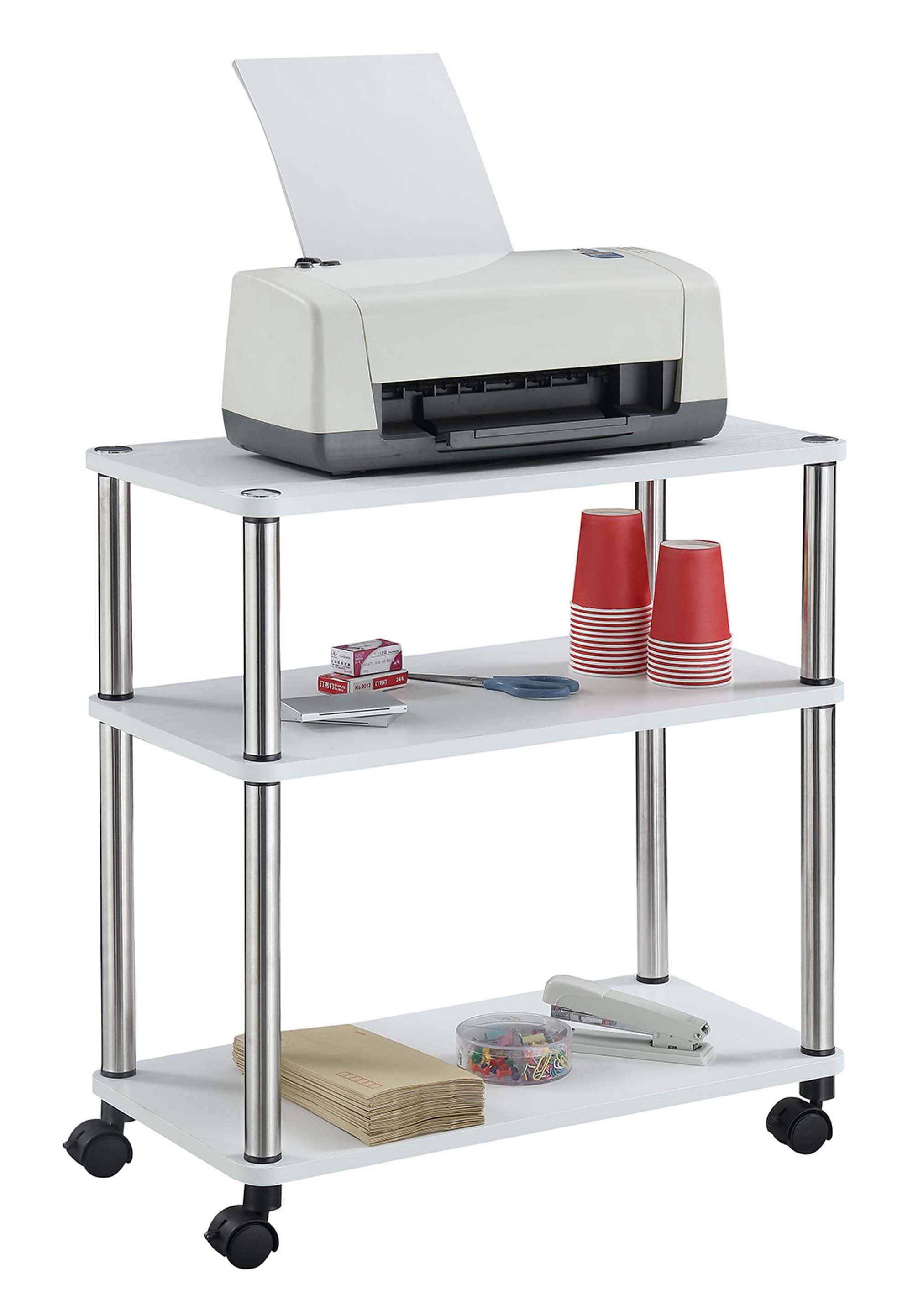 Convenience Concepts Designs2Go 25 inches Tall 3 Tier Office Cart Caddy with Wheels, White