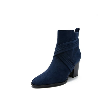 

Avamo Ladies Anti-Slip Ankle Boots Side Zip Winter Shoes Formal Comfort Solid Color Booties Blue 8.5