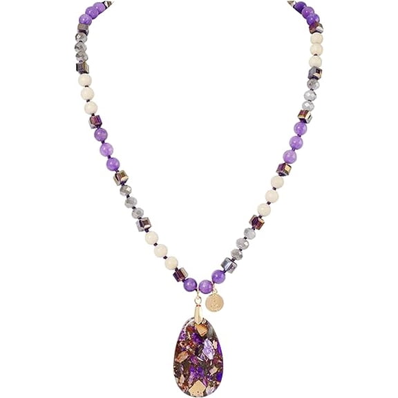Coiris Pendant Necklace for Women Boho Long Natural Stone Beaded Statement Handmade Colorful Pendant Necklace Jewelry Gift for Women
