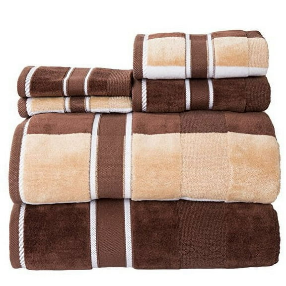 Lavish Home 67-0023-T 100 Percent Cotton Oakville Velour Towel Set, Chocolate - 6 Piece