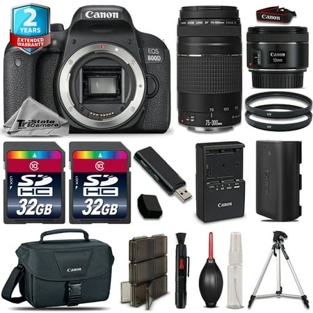 Canon EOS Rebel 800D Camera + 50mm STM 1.8 + 75-300mm + 64GB Kit + 2yr