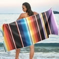 thumbnail image 6 of Dreamtimes Mexican Serape Blanket Stripes Beach Towel, Sand Free Super Absorbent Oversized Travel Towel with Mesh Bag for Beach,Camping, Swimming, Holiday, 30"x 60", 6 of 7
