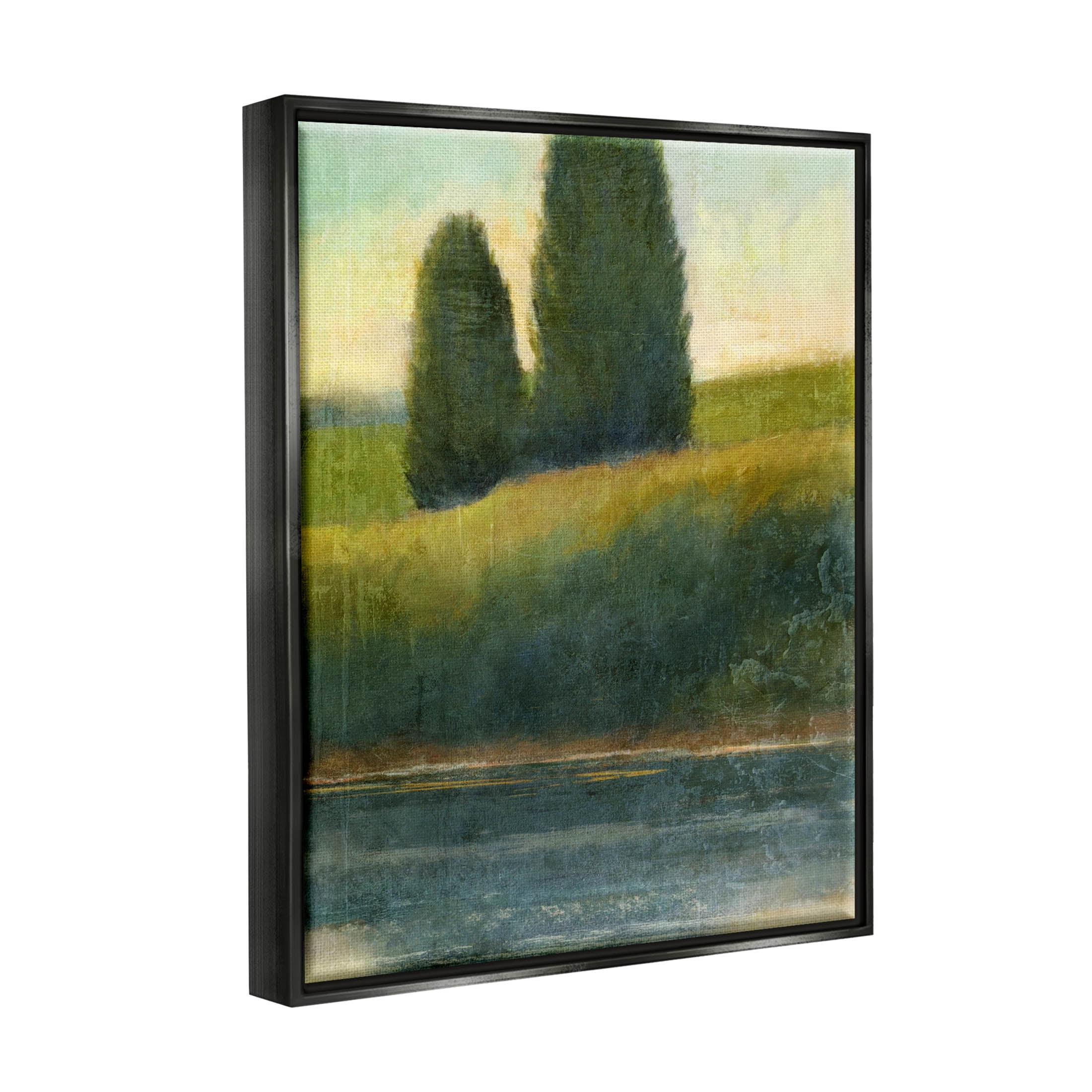 Rural Pond Reflection Landscape Landscape Graphic Art Jet Black Framed Art Print Wall Art